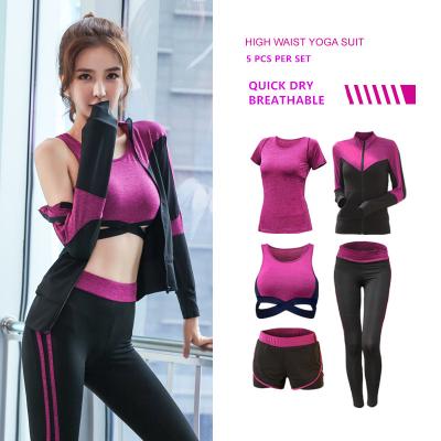 China Breathable OEM Series Latest Breathable Patch Fitness Ladies Workout Clothing Sets 5 Pieces Suit Set Yoga for sale