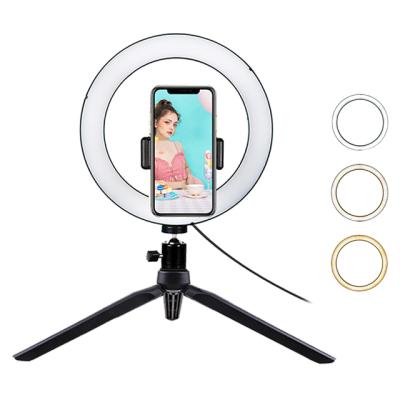 China Mini Shine USB LED Circle Make Up Live Flowing Selfie Ring Light with Tabletop Tripod Stand Kit for sale