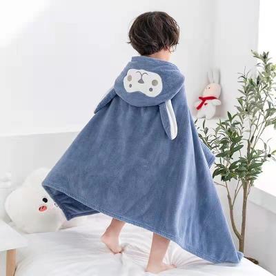 China Custom Logo Microfiber Children Wearable Bath Towel Baby Hooded Towel Soft Cartoon Towel Safe For Baby Kids for sale