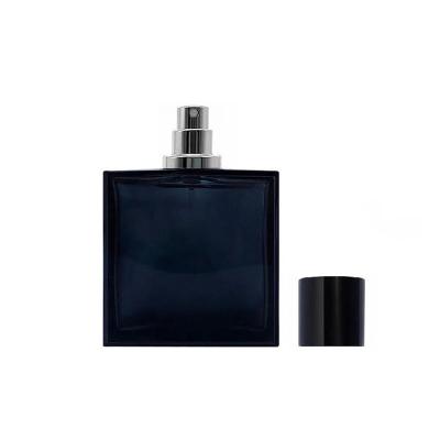 China Cosmetic Luxury empty square perfume bottles dark blue luxury spray perfume bottle glass perfume bottles 50ml with package box for sale