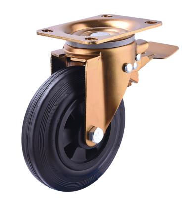 China High Load Capacity 8 Inch Caster Rubber Plastic Core Industrial Gold Locking Heavy Duty Caster Wheel for sale