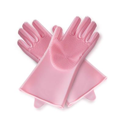 China Durable Silicone Scrubber Gloves Dishwashing Mitt Brush For Dishes Kitchen Dog Magic Cat Washing Cleaning Gloves for sale