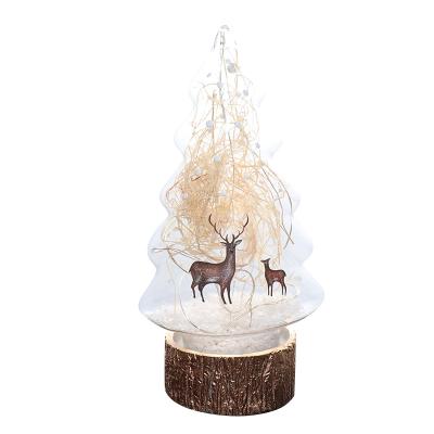 China Europe Hand Blown Led Light Glass Christmas Tree With Moose Snowflakes Straw Holiday Lights for sale