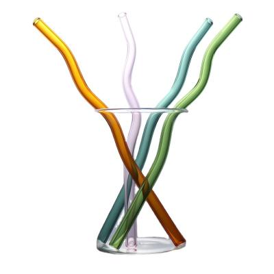 China New Type Corrugated Transparent Color Borosilicate Glass Straw Drinks Coffee Tea High Viable 8*200mm Straw for sale