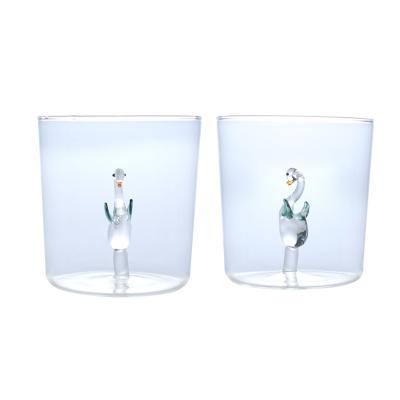 China Simple design 3d glass coffee cup cartoon coffee glass milk cup viable animal inside glass cup for sale