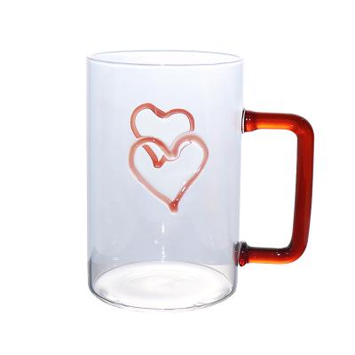 China Top Quality Viable Handmade Colored Heat Resistant Glass Mug In Running Handle Mug Glass Cup for sale