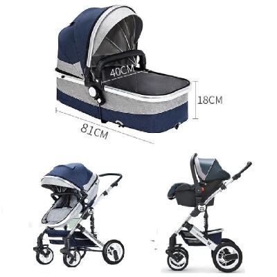 China Cotton Baby Stroller Parts Blue Color Fabric Luxury Baby Pram 3 In 1 for sale