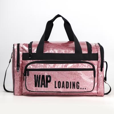 China Wholesale WAP Glitter Spend One Night Bag Women's Weekender Sneaker Travel Duffel Bags Custom Wap Travel Gym Bag For Women for sale