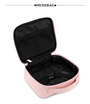 China With New Design Travel Makeup Bag Adjustable Professional Cute Vintage Storage Dividers Travel Makeup Brush Black Leather Case for sale