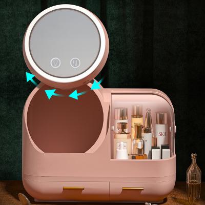 China Durable Large Makeup Organizer Box Ladies Cosmetic Organizer Led Vanity Makeup Mirror Storage Box for sale