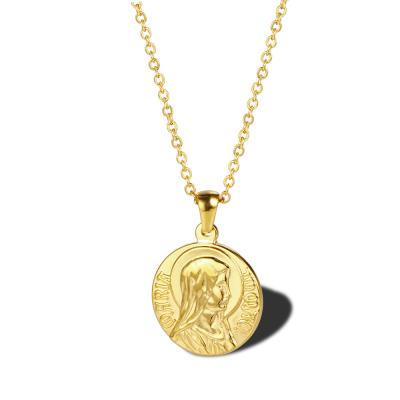 China Customizable Hot Sale Virgin Mary Round Gold Necklace Vintage 18K Gold Plated Coin Necklace Jewelry for sale