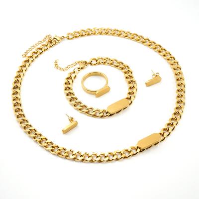 China Customizable 18K Gold Plating Necklace Bracelet Stainless Steel Cuban Necklace Sets for sale