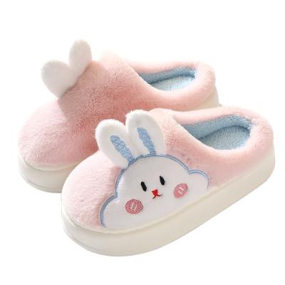 China Fashion Non-slip Cute Rabbit Teddy Bear Slippers Soft Thick Soft Non-slip Unique Hairy Women Shoes Hotel Home Slippers for sale