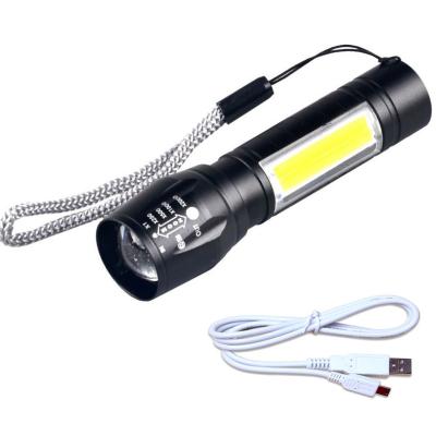 중국 Portable mini Aluminum COB Tactical Torch, Zoomable Torchlight Waterproof LED USB rechargeable Flashlight 판매용