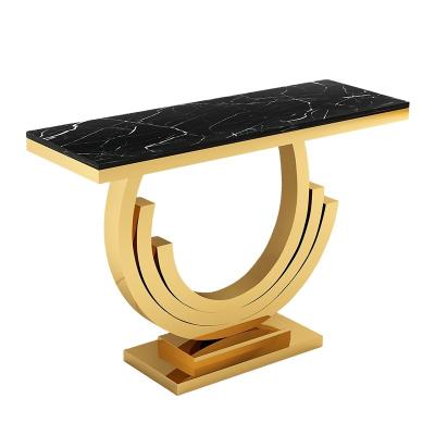 China Convertible living room stainless steel base hallway corner console table luxury marble top decorative console table for sale