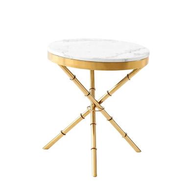 China Round Convertible Living Room End Side Tea Table Marble Gold Coffee Table for sale