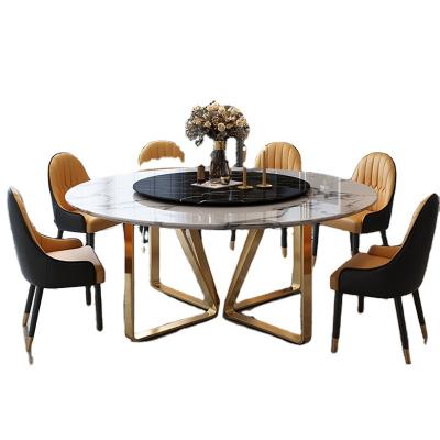 China Stainless Steel (Others Design) 2021 Style Adjustable Gold Round Marble Top Modern Dining Table for sale