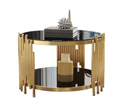 China Convertible Modern tea table luxury Round gold or sliver Stainless Steel center tempered glass Coffee Table for sale