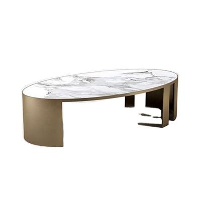 China Modern Convertible Furniture Coffee Table Tea Table Sintered Stone Center Table With Gold Frame for sale