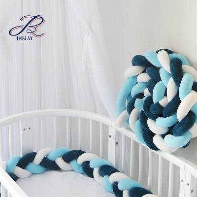 China wholesale 2019 Cute Newborn Baby 3 Braided Custom Length Mixed Colors Baby Crib Bed Knot Pillow Bumper Hutch Braided Crib Bumper for sale