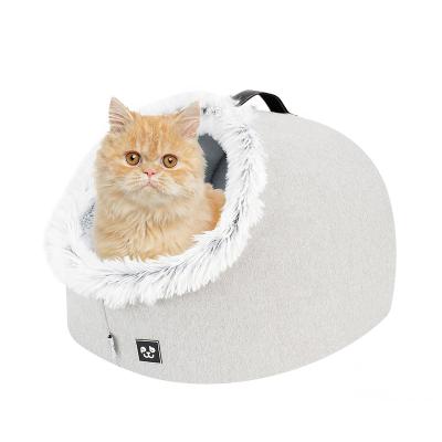 China LS Windproof Energetic Friends Luxury Plush Fabric Cat House Hot Selling Waterproof Cave With Cushion Reversible Pillow for sale