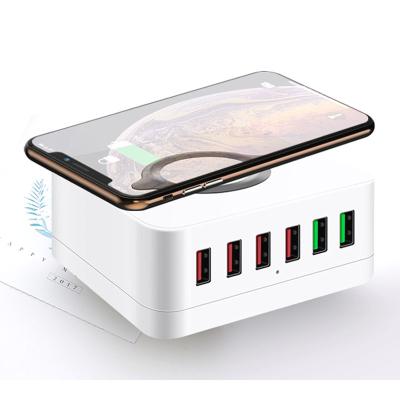 China Portable Hot Sales Cellphones QC3.0 QC2.0 USB 6 Portable Charging Station Ports Wireless Multi-port For Charger Mobile Phone AC 100-240V E6 for sale