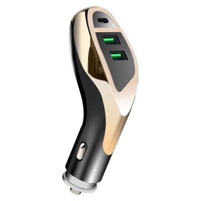 China Factory Supply 30w Qc3.0 Fast Charging Car Charger 2022 Hot Selling Fast Charging 2 USB 1 Type C Fast Car Charger Gold for sale