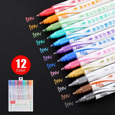 China Art Draing Painting Hot Sale Dual Metal Flash Fluorescent Metal Pens Soft Leading Marker Color Leading Pen 12 Color Line Drawing for sale