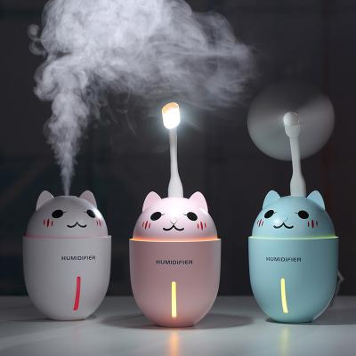 China Romantic Pet 3 Color 320ml Popular Mini Cute USB Humidifier Led Light Small Fans for sale