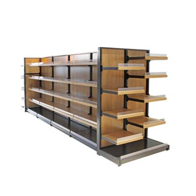 China Double Sided Heavy Duty Wooden Retail Store Double Sided Supermarket Shelves For Shops for sale