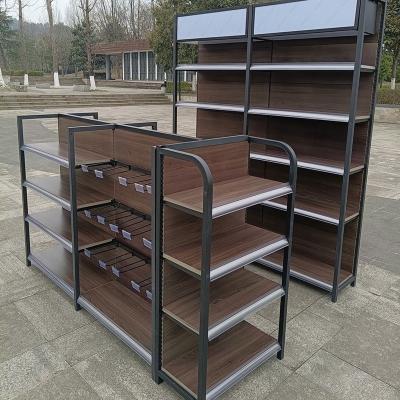 China Retail Store Wooden Steel Double Sided Double Sided Store Rack Supermarket Hot Selling Shelves for sale