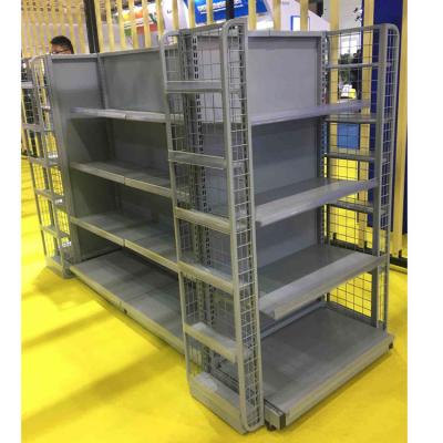 China 4 Layer Q235 Wholesale Store Grocery Supermarket Display Rack Double Sided Black Steel Shelf for sale