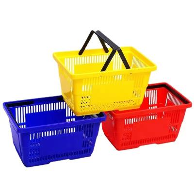 China Durable Wholesale 12.5L Two Handles Carry Plastic Shopping Basket For Supermarket for sale