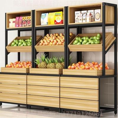 China Factory direct sale double sided wooden fruit and vegetable display stand rack fruit stand for sale