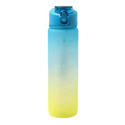 China 1000ml Large Capacity Portable Outdoor Plastic Gradient Color Viable Hot Selling Novelty Water Bottle With Straps for sale