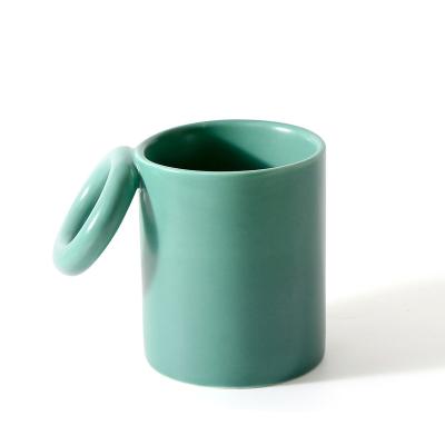 China Ring Handle Green Ceramic Personalized Horizontal Shaped Creative Sustainable Customized Mugs for sale