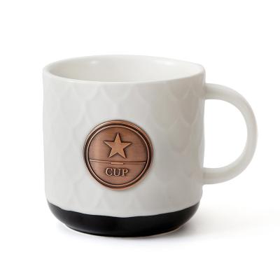 China Creative New Style Copper Logo Cup Large Capacity Viable Custom Ceramic Coffee Mug for sale