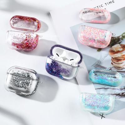 China Colorful Business Bling Hard PC Earphone Case For Airpods Quicksand Earphone Flashing Case for sale