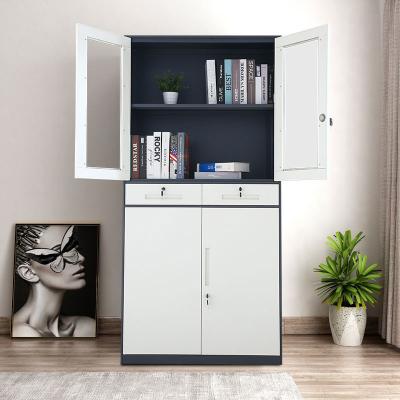 China Knockout Steel Filing Cabinet And Skip Glass Cabinet Display Cupboard With 2 Drawers for sale