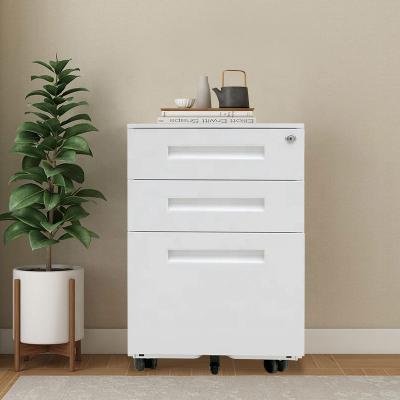 China Hot Sales 3 Drawer Structure Steel Vertical Metal Storage Cabinets Movable Knocked-Down Pedestal With Wheels for sale