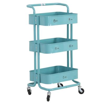 China Kitchen Minimalist Trolley Metal Storage Trolley Mobile Snack Storage Trolley With Armrest Small Home Furniture for sale