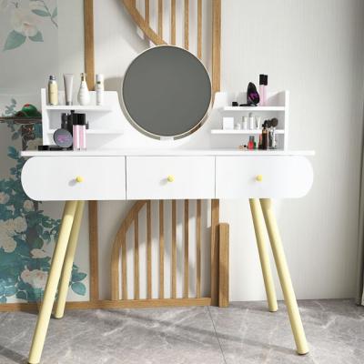 China Cheap Expandable Wooden Makeup Table Dressing Table Vanity Dressers With Drawer And Mirror Led Light For Girls for sale