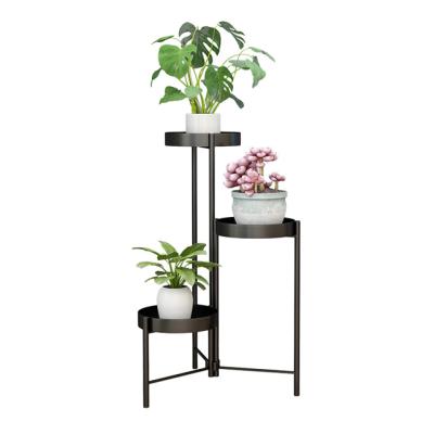 China Home Viable Balcony Support Rack Iron Flower Pot Organizer Shelf Display Rack 3 Tier Plant Stand Flower Shelf for sale