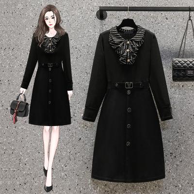 China Real shot anti-static plus wild slim mid length low skirt of the waist women's dress ladies western style doll two-piece collar for sale