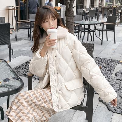 China Waterproof 2021 winter new fur coat cotton diamond collar thick short coat beige loose bread coat down cotton coat for sale