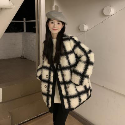 China Waterproof cotton plaid cardigan lambswool coat jacket thickened new small by fragrance in a hurry for sale