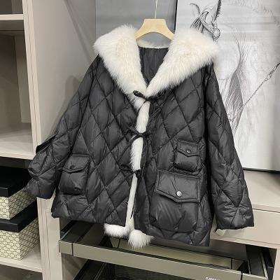 China White Fox Fur Waterproof Female Lace Up Duck Down Jacket for sale