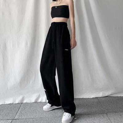 China Anti-wrinkle high quality factory wholesale drawstring streetwear sport loose plain plus velvet pants for sale