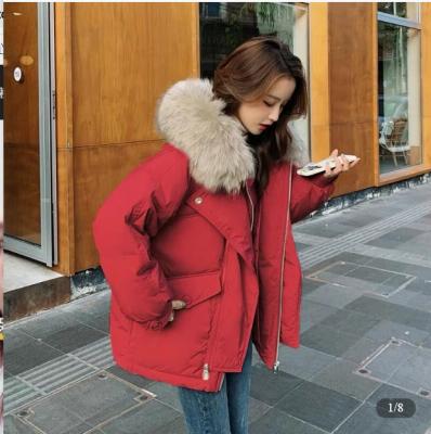 China Waterproof 2021 new winter small women's fur collar hooded big tart overcoming loose and thick cotton-padded jacket cotton-padded jacket for sale