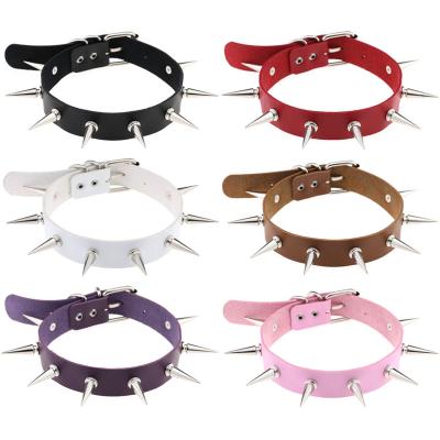 China PU Leather+Metal 15 Colors Punk Leather+Metal Bondage Style BDSM Leather Restraints Gear Collars With Spiked Rivet for sale